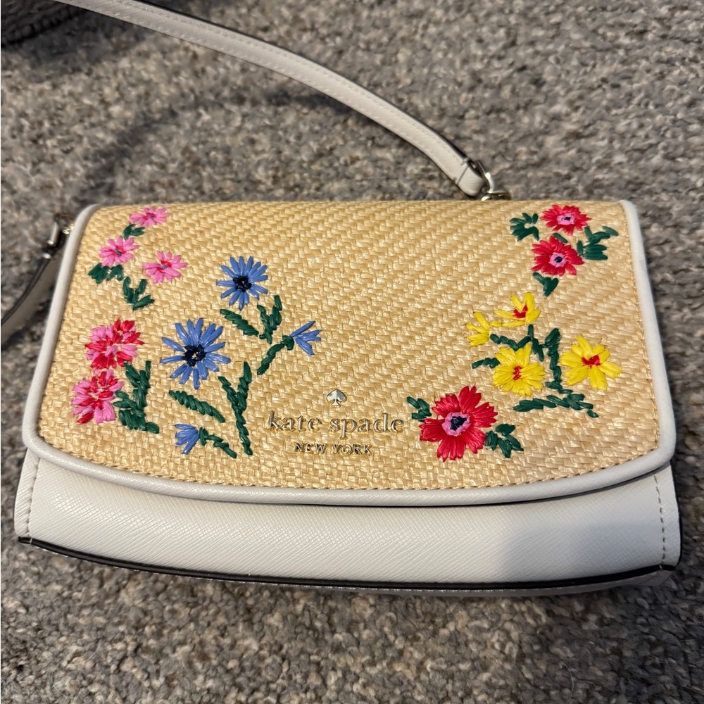 Kate Spade Floral Embroidered Straw Crossbody Bag